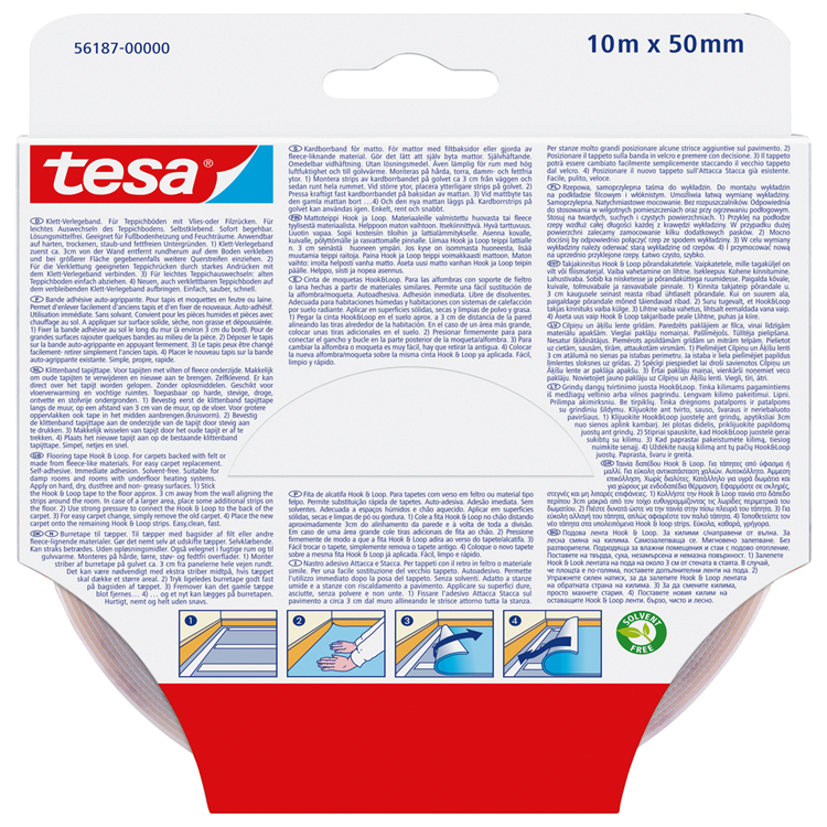 Tesa 1070381 - on off tape klittenband voor tapijten 10m x 50mm | 3 stuks