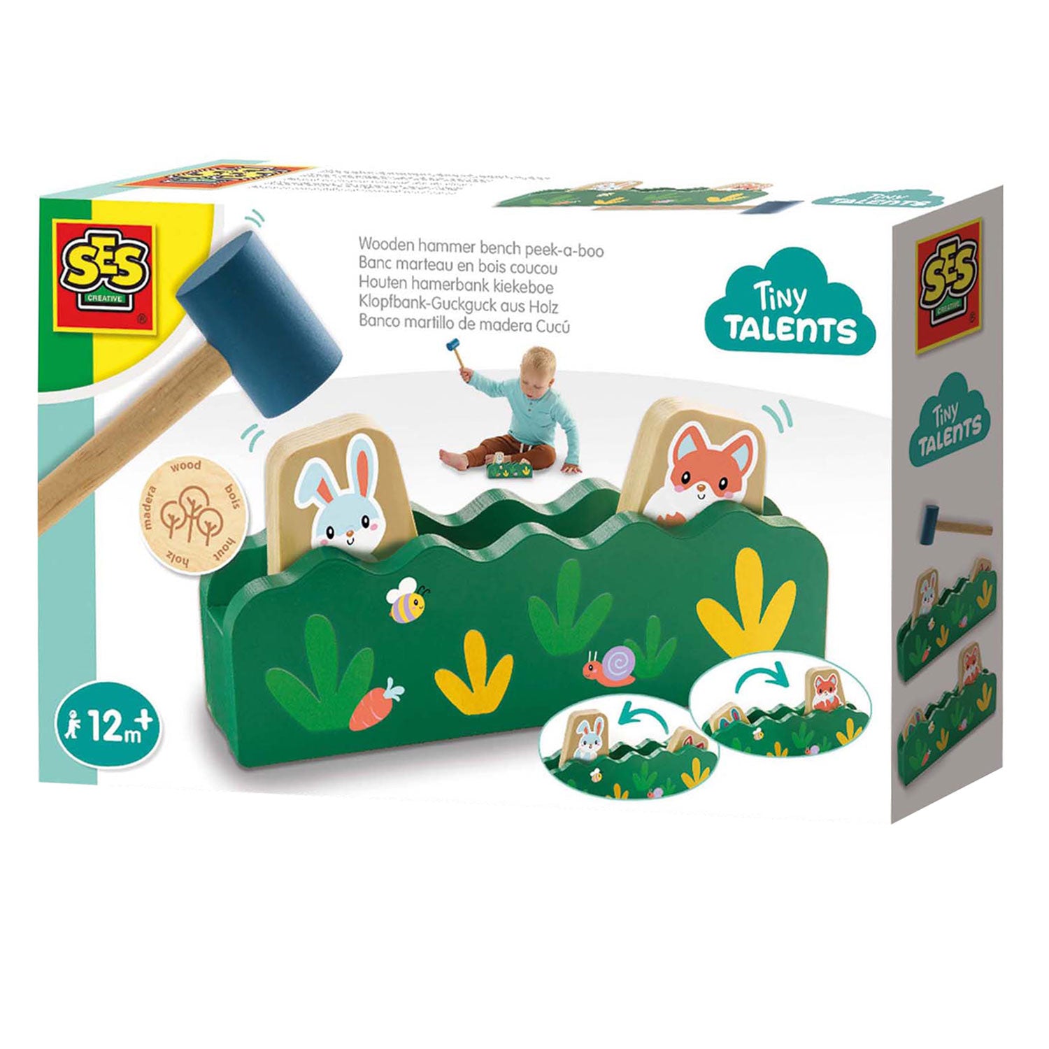 Ses houten hamerbank kiekeboe