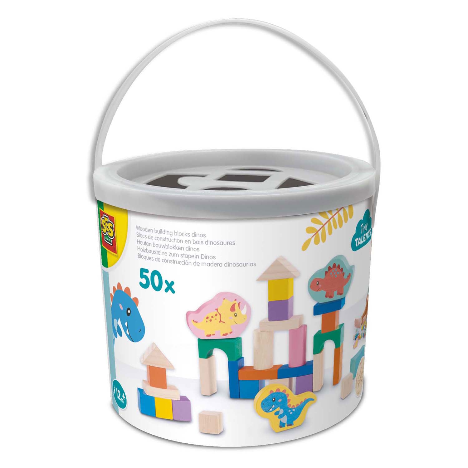 Ses houten bouwblokken dino's, 50st.