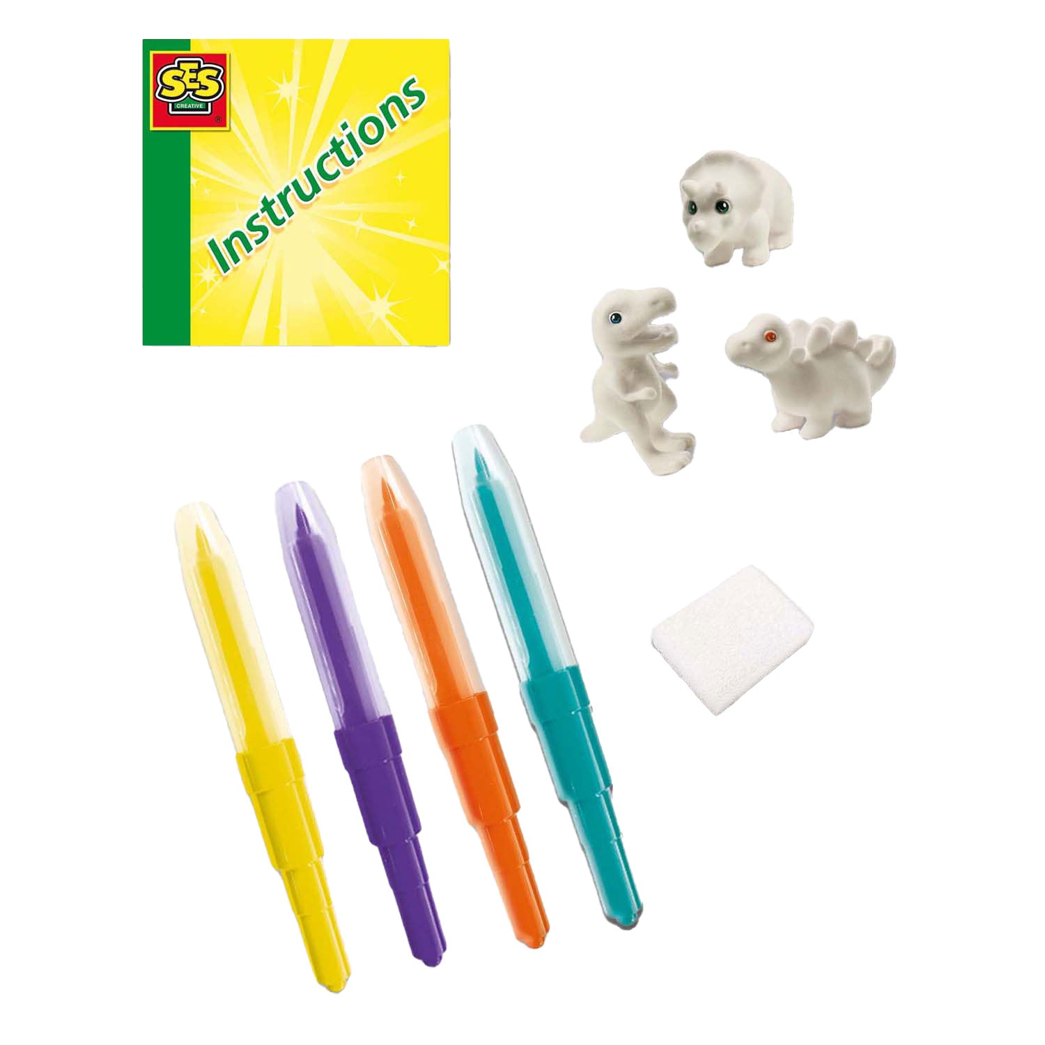 Ses creative 14295 blaasstiften - dinosaurussen - creatieve knutselset voor kinderen vanaf 5 jaar - versier dinosaurussen met blaasstiften - wasbaar en herbruikbaar - perfect voor dinoliefhebbers