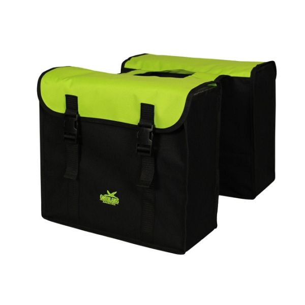 Sac double Greenlands, noir-vert. taille 38x34x13cm. capacité totale 35L
