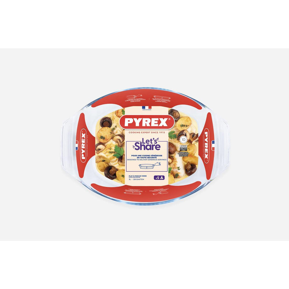 Pyrex irresistible ovale braadslede glas met greep 35 x 24x6 cm 2,8l