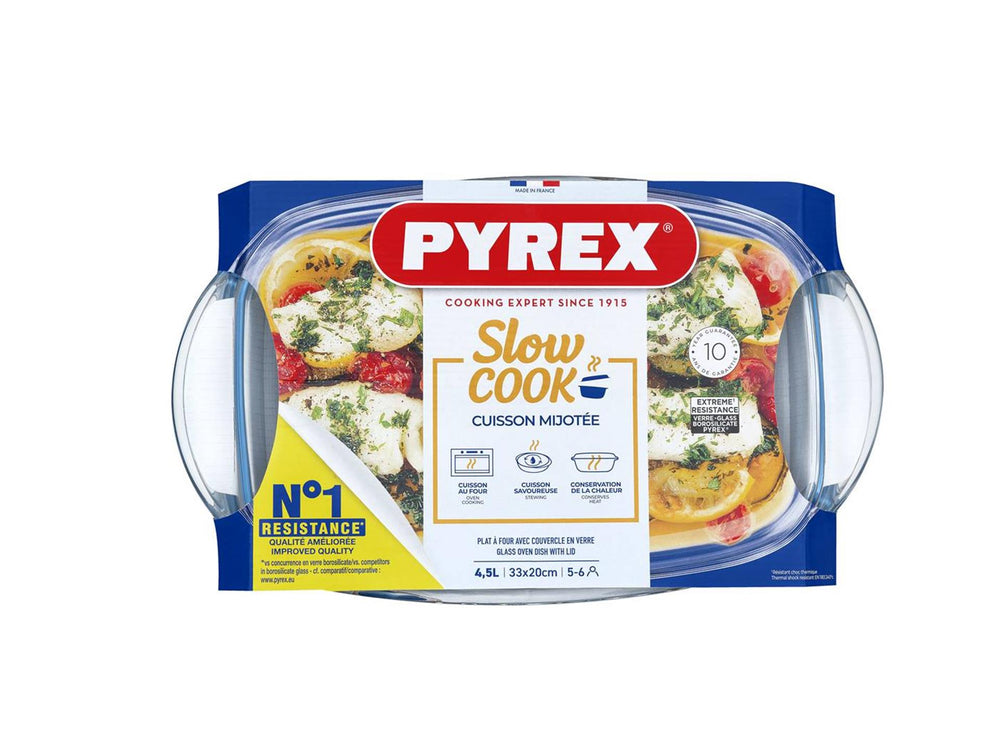 Pyrex rechthoekige ovenschaal met deksel 2,9+1,6l 33x20x14cm