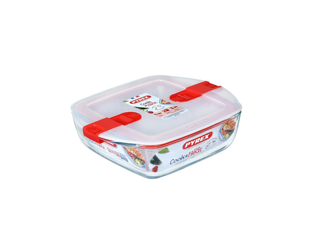 Pyrex cook heat vierkante schaal met deksel 1l 20x17x6cm