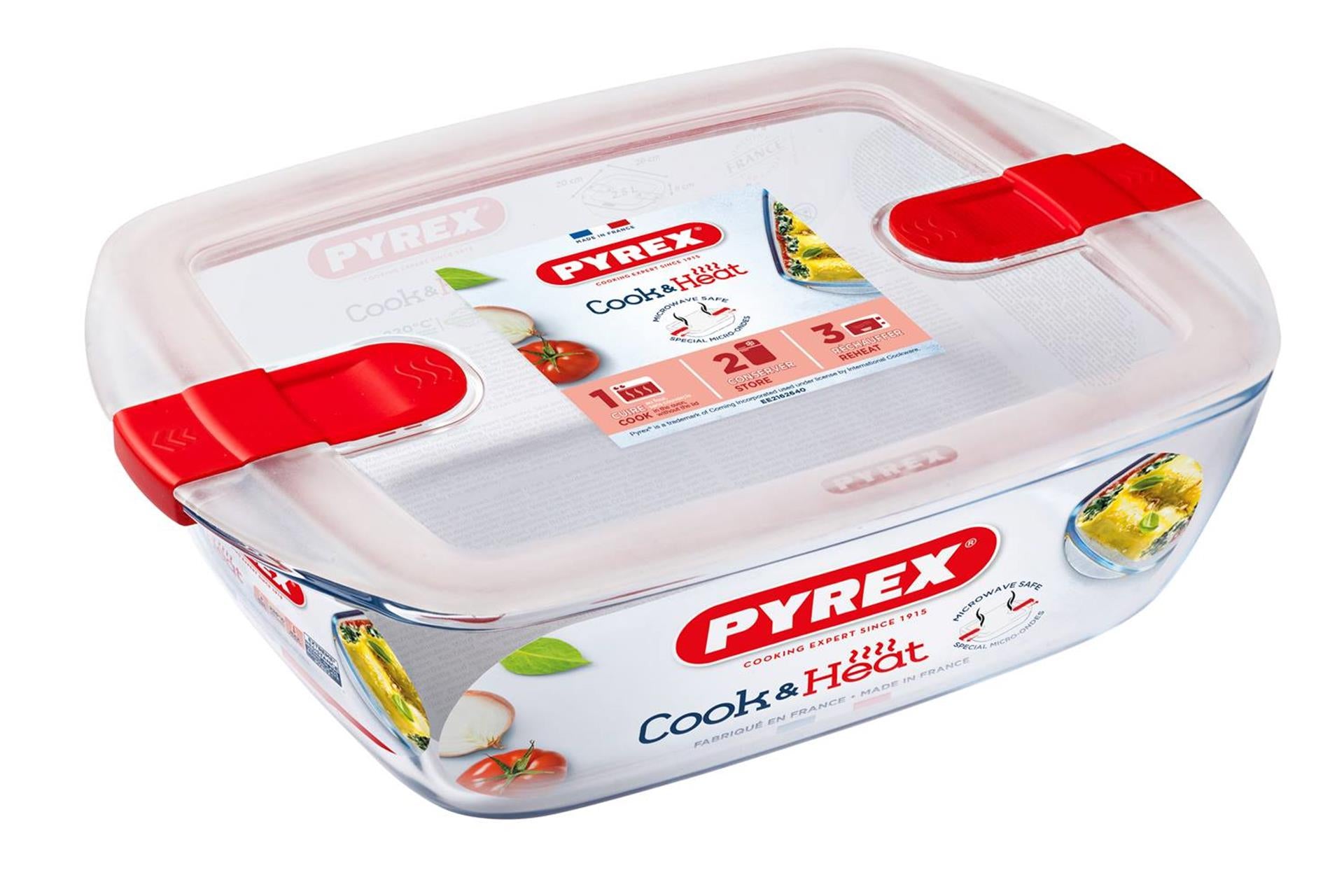 Pyrex schaal met deksel 1,1l 23x15x6cm