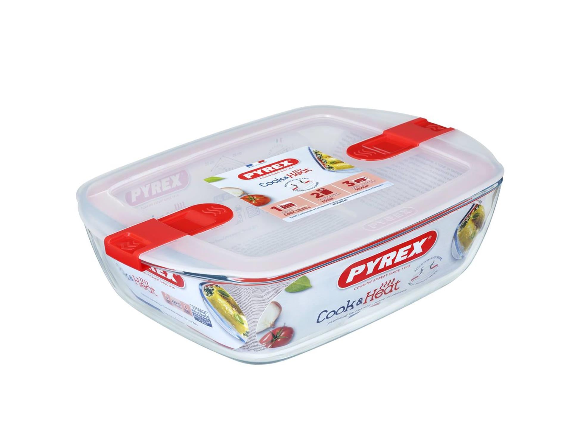 Pyrex schaal met deksel 2,5l 28x20x8cm
