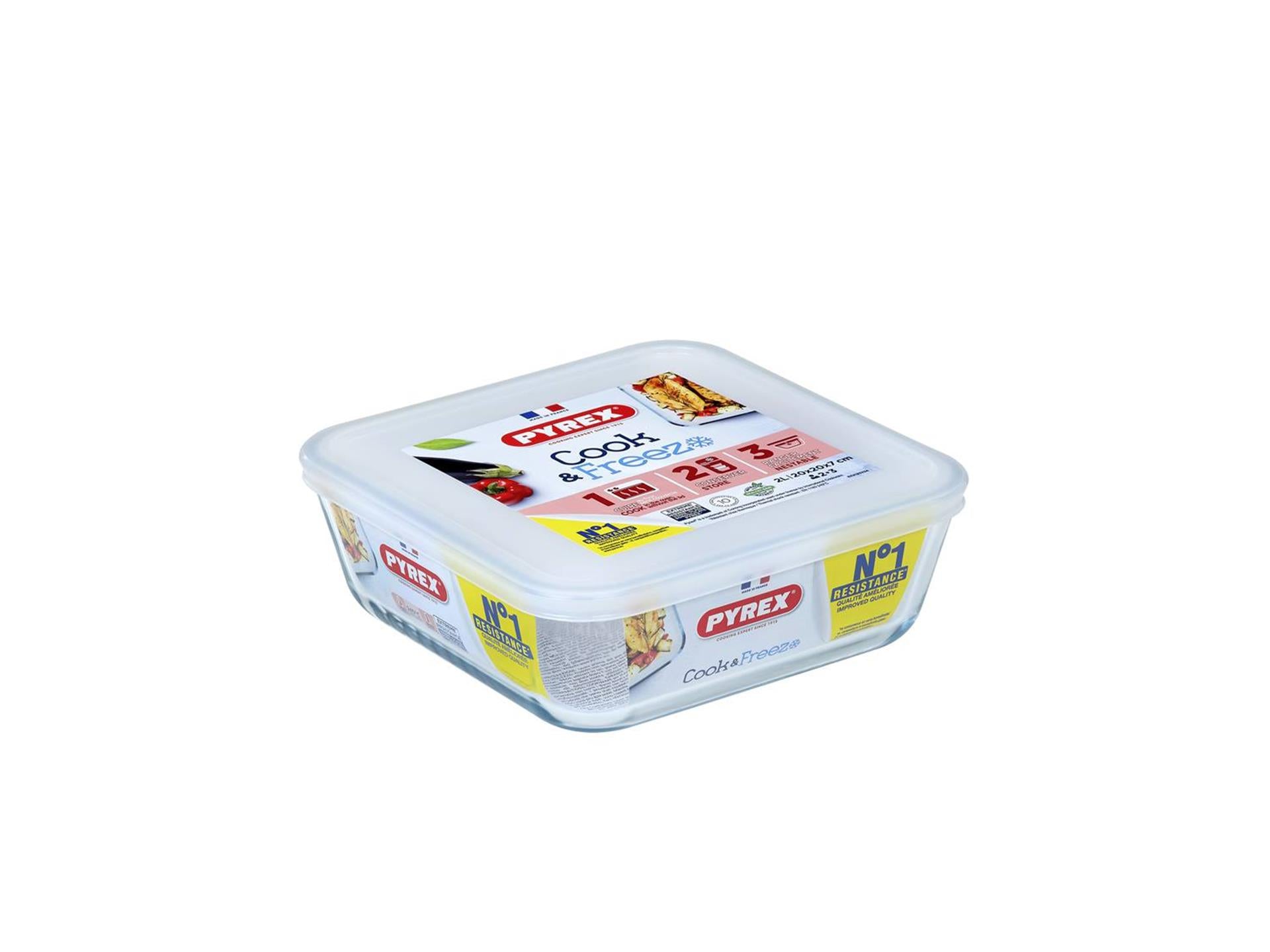 Pyrex schaal met deksel 2l 20x22cm