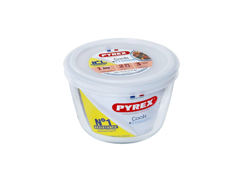 Pyrex kok vriesschaal rond 0,6l 12 cm met vershouddeksel