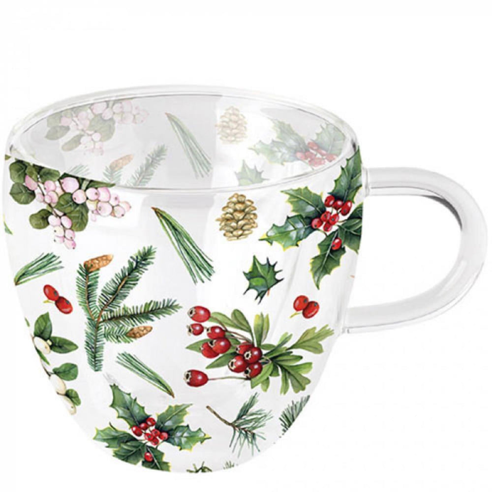 Ambiente dubbelwandig glas 200ml winter greenery wit dia10x9,5cm