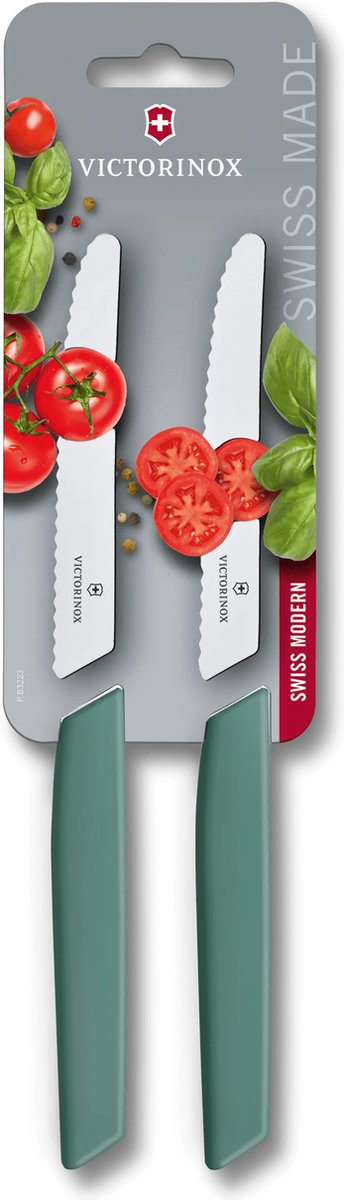 Victorinox swiss modern - tomatenmes - 11cm - 2-delig - rvs - saliegroen