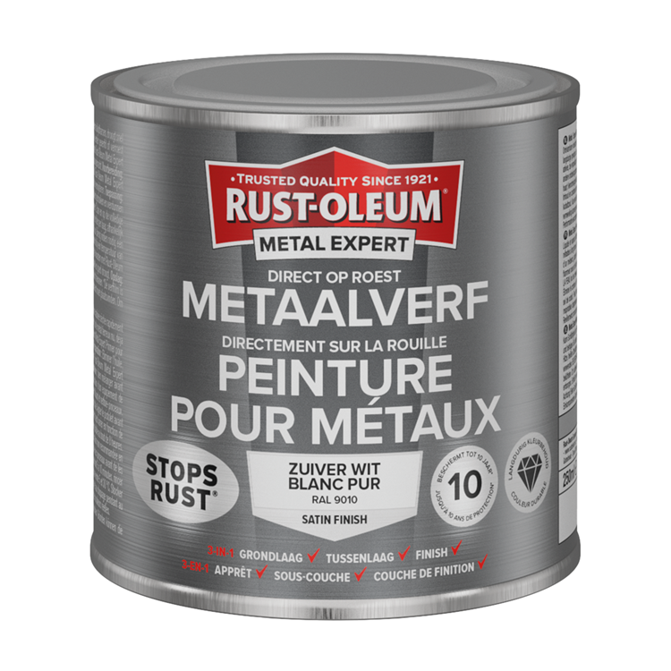 Rust-oleum 1071328 - metaalverf -zg -ral9010 -250mldirect op roest | 1 stuks