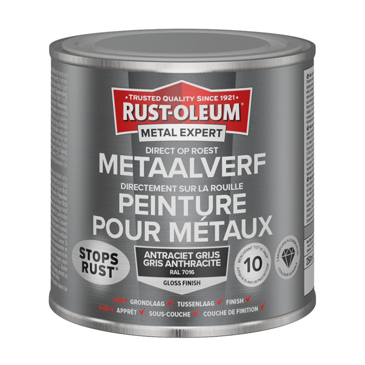 Rust-oleum 1071345 - metaalverf -hg -ral7016 -250mldirect op roest | 1 stuks