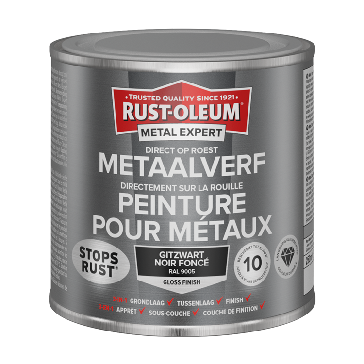 Rust-oleum 1071348 - metaalverf -hg -ral9005 -250mldirect op roest | 1 stuks