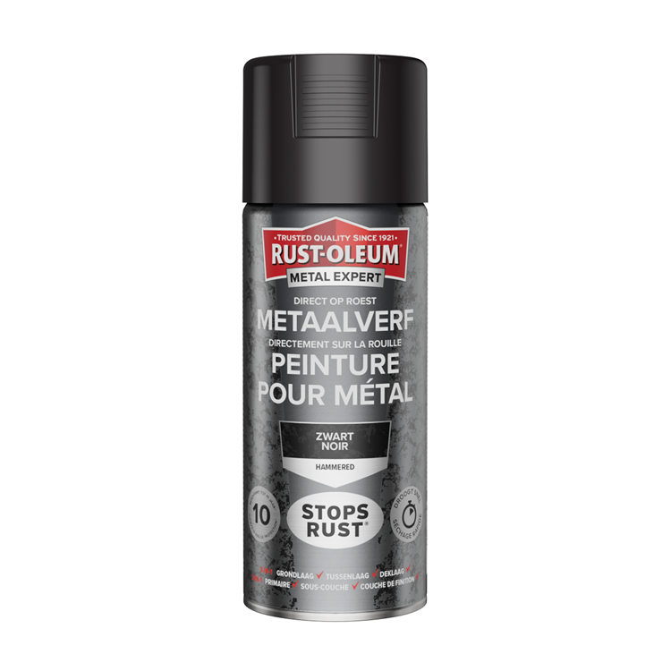 Rust-oleum 1071369 - hamerslag - zwart - 400ml direct op roest - metaalverf | 1 stuks