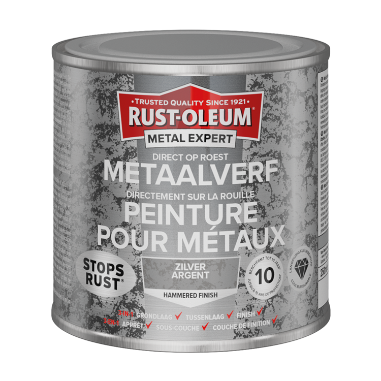 Rust-oleum 1071371 - hamerslag - zilver - 250ml direct op roest - metaalverf | 1 stuks