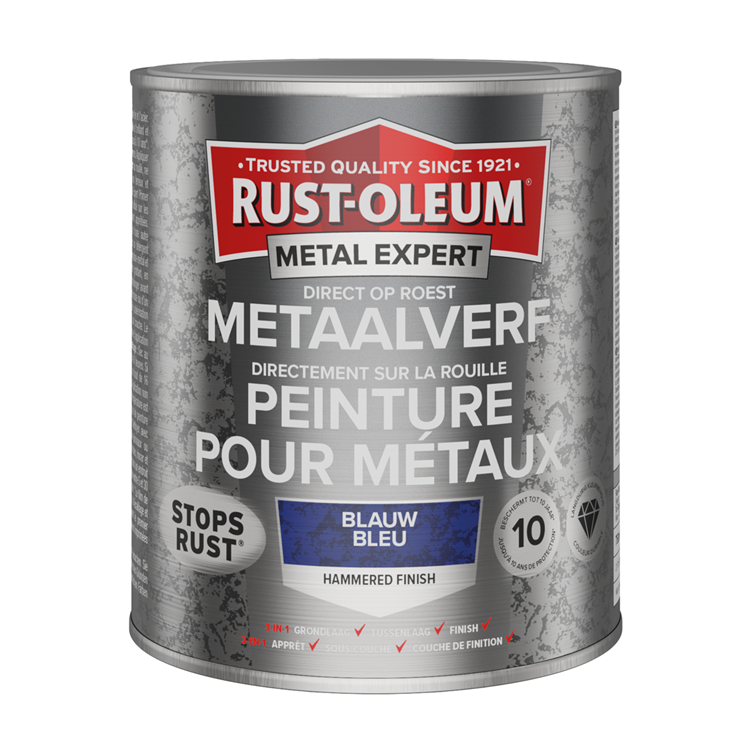 Rust-oleum 1071361 - hamerslag - blauw - 750ml direct op roest - metaalverf | 1 stuks