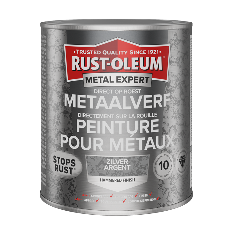 Rust-oleum 1071373 - hamerslag - zilver - 750ml direct op roest - metaalverf | 1 stuks
