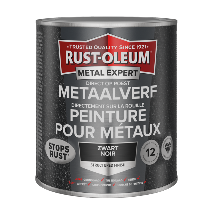 Rust-oleum 1071376 - structuur - zwart 750ml direct op roest - metaalverf | 1 stuks