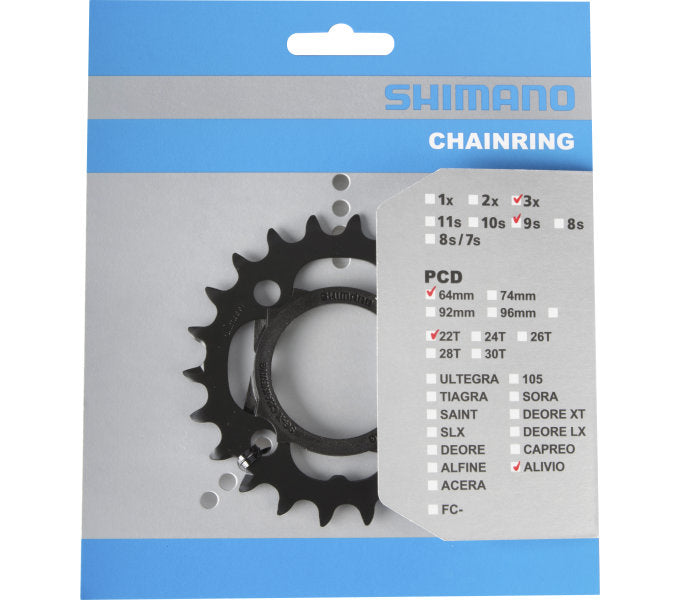 Plateau 22T Shimano Alivio FC-M4000 FC-M4050 9 vitesses - avec protège-chaîne - noir