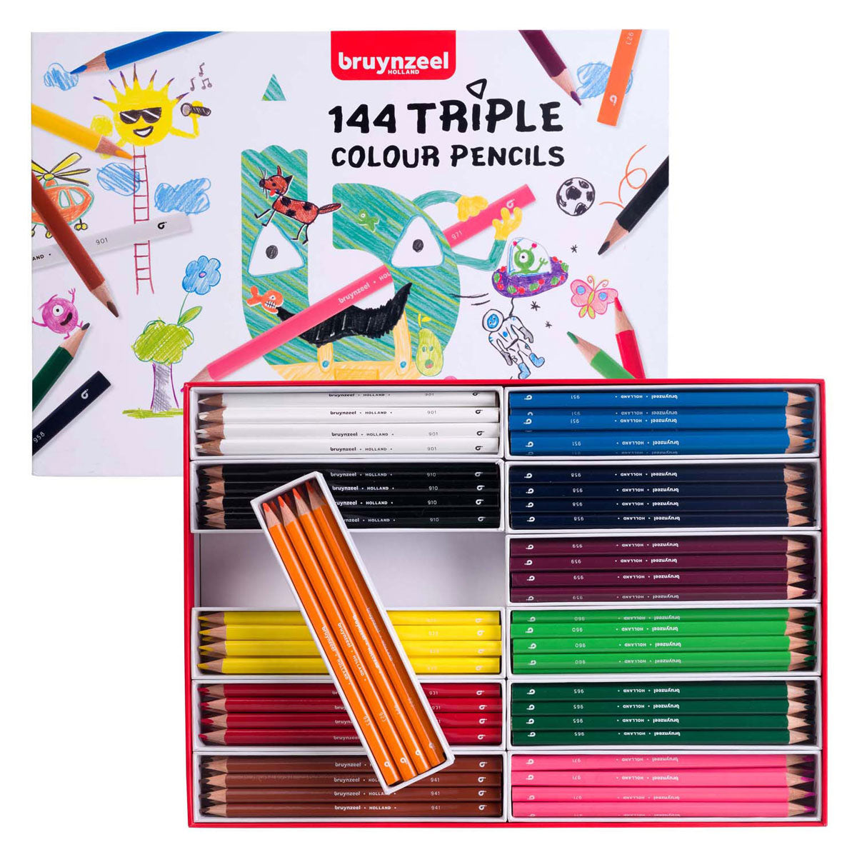 Bruynzeel triple kleurpotlodenset, 12x12 kleuren