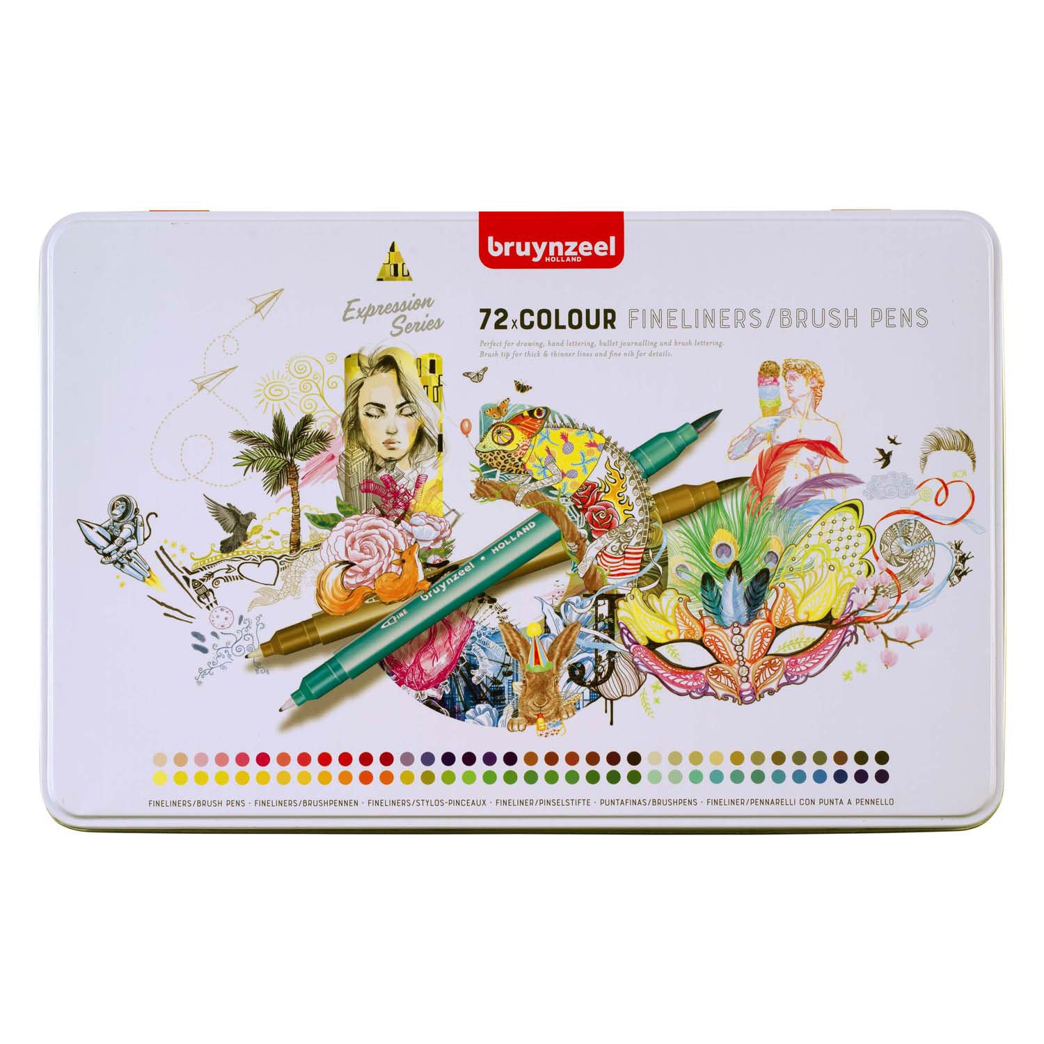 Bruynzeel creatives fineliner penseelpenset 72 kleuren