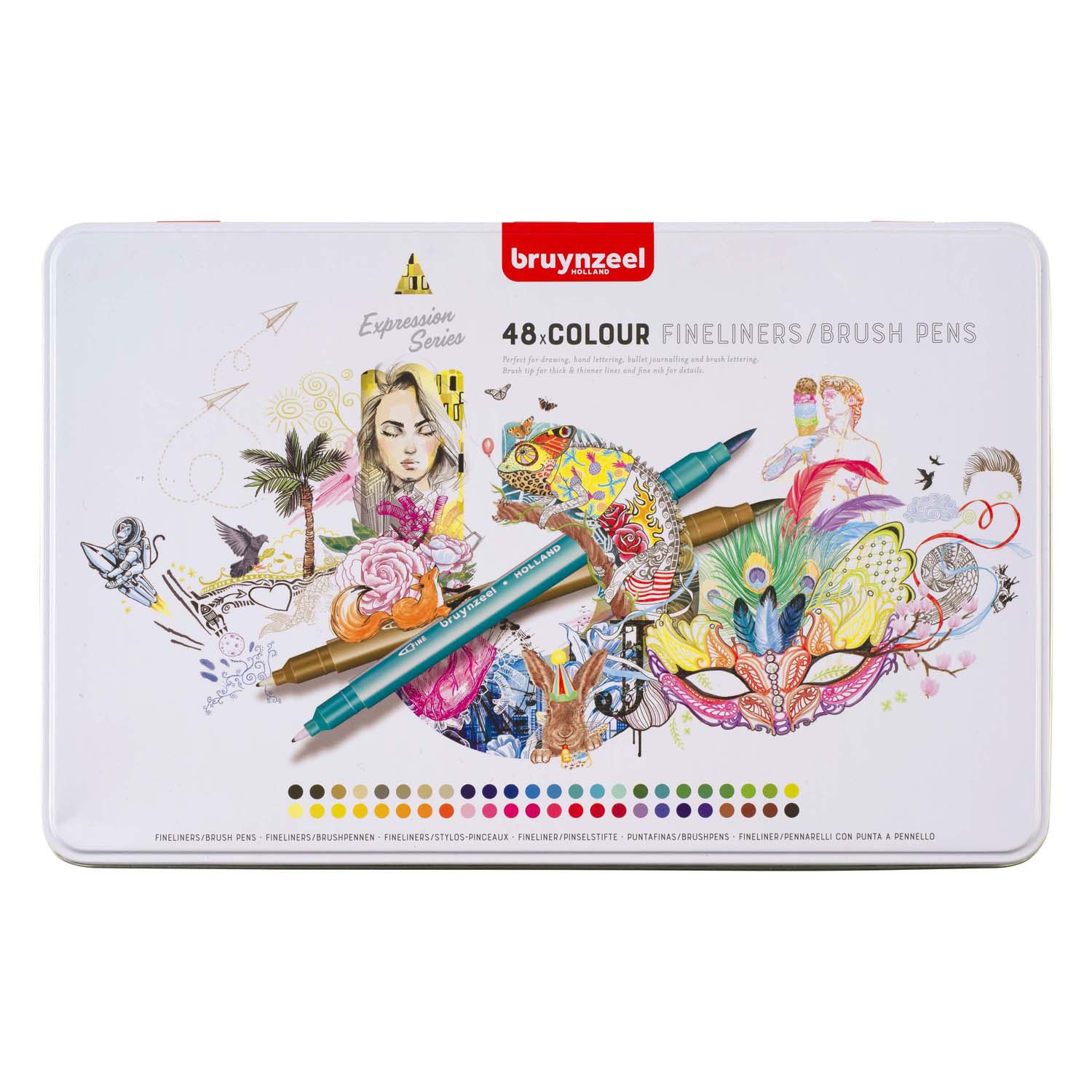 Bruynzeel creatives fineliner penseelpenset 48 kleuren