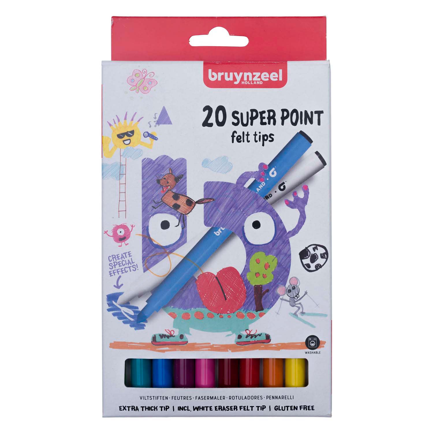 Bruynzeel kids super point viltstiften set, 20 kleuren