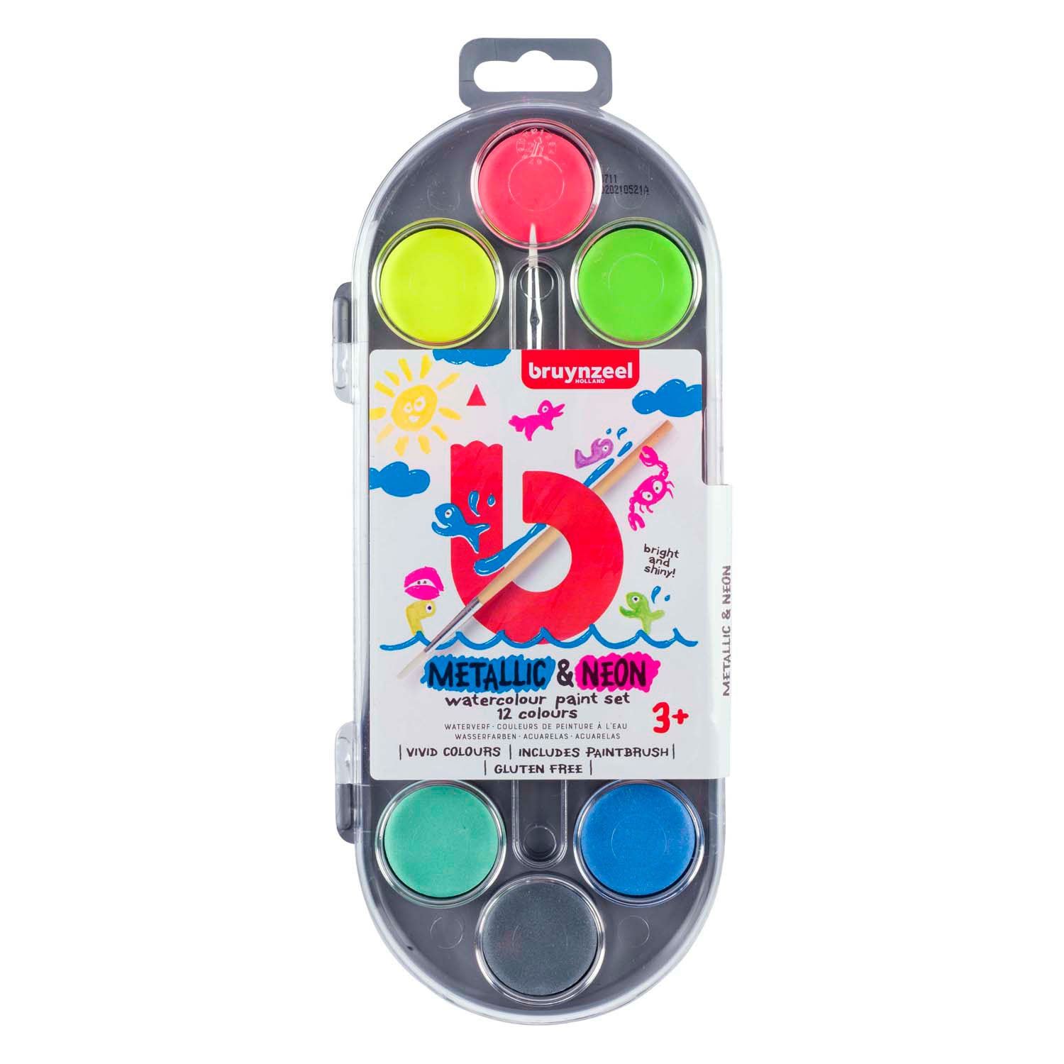 Bruynzeel kinderwaterverfset van 12 metallic neonkleuren