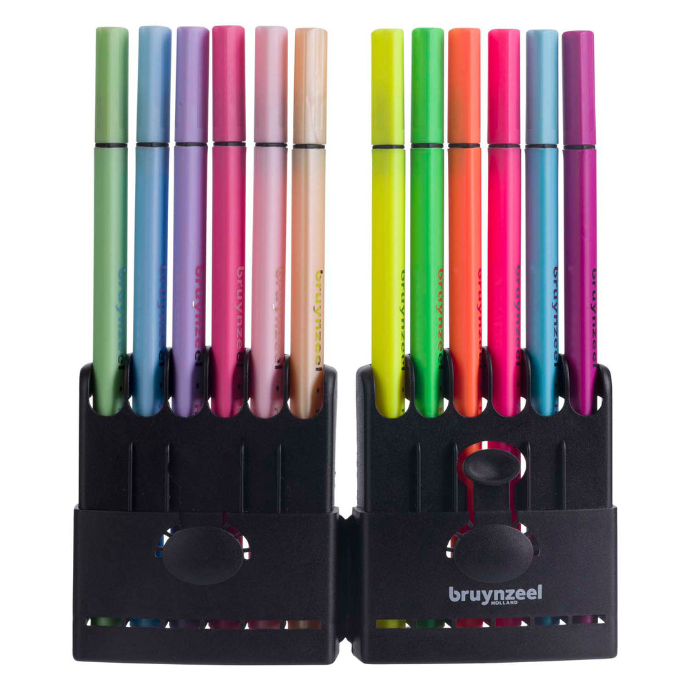 Bruynzeel finelinerset neon pastel, 12 kleuren