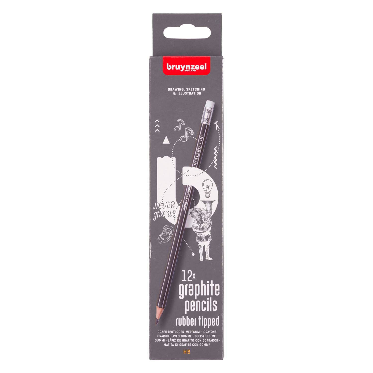 Bruynzeel tieners hb grafietpotlood met gumtip set 12