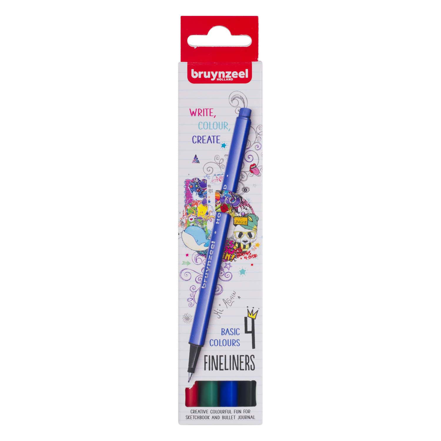 Bruynzeel finelinerset 4 kleuren