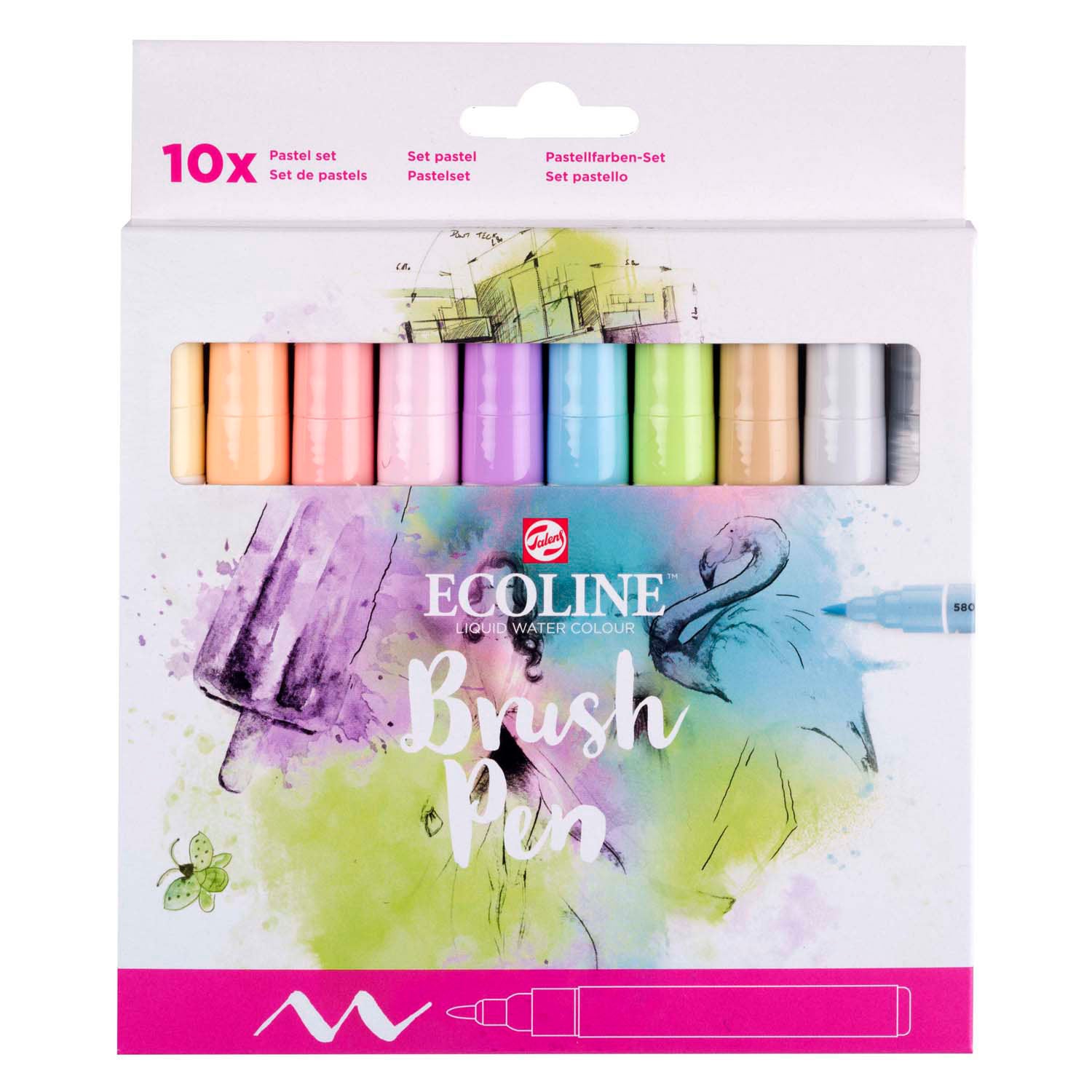 Bruynzeel ecoline penseelpenset pastel, 10 kleuren