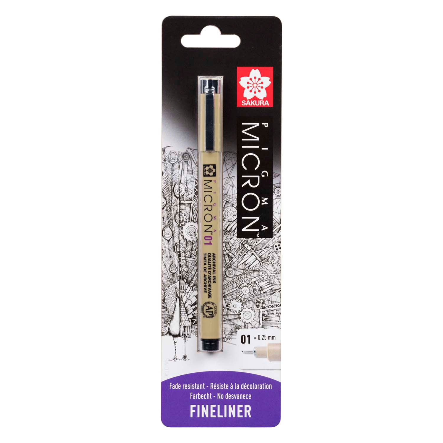 Sakura blisterkaart pigma micron 01 0,25 mm zwart, 1 stuk