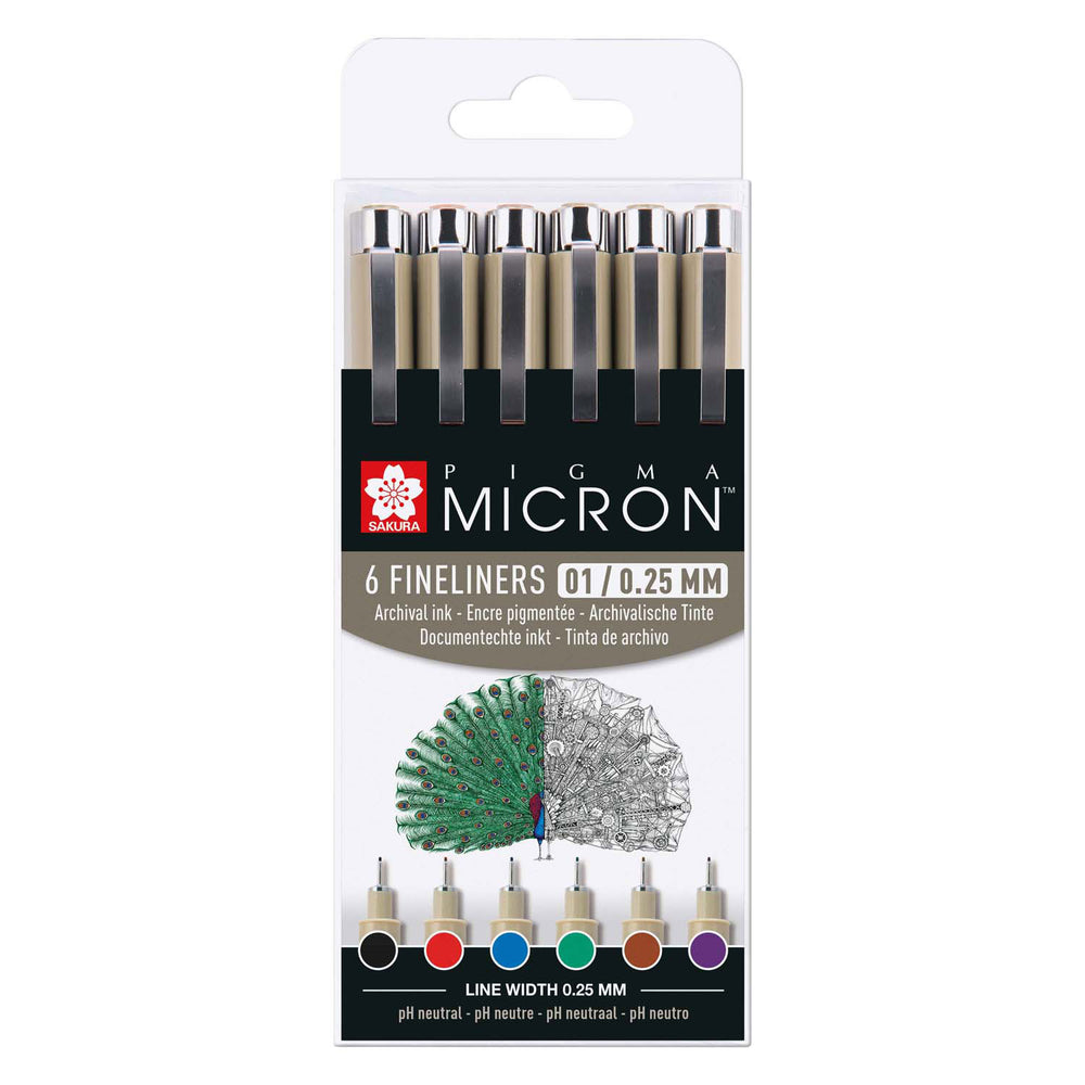 Sakura pigma micron 01 etui met 6 basiskleuren
