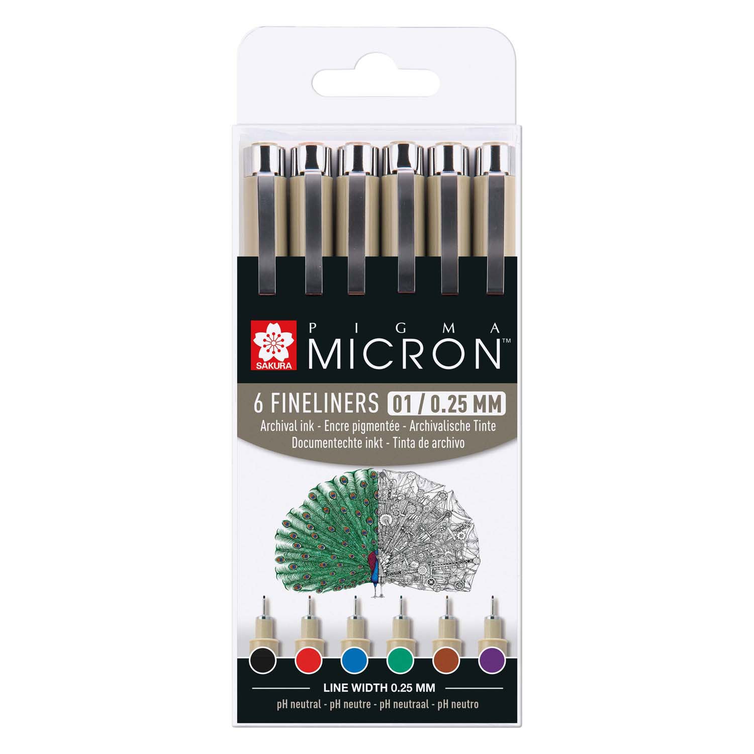 Sakura pigma micron 01 etui met 6 basiskleuren