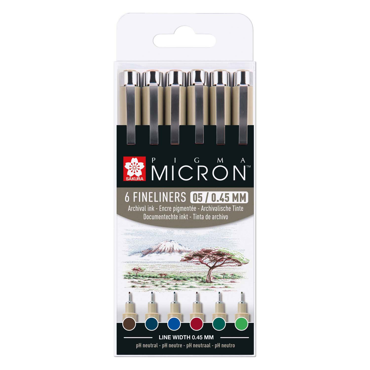 Sakura pigma micron 05 etui met 6 aardekleuren