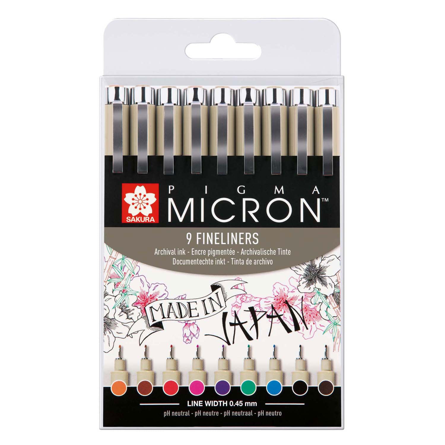 Sakura pigma micron 05 etui met 9 kleuren