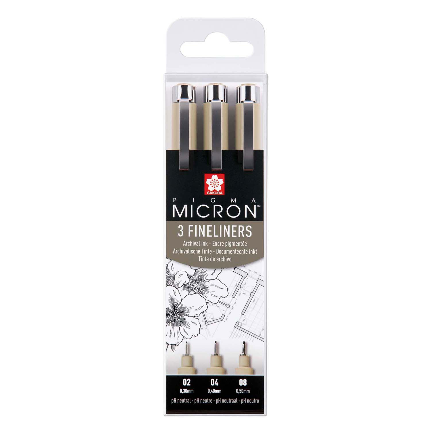 Sakura pigma micron fineliners etui - 3 fineliners - zwart