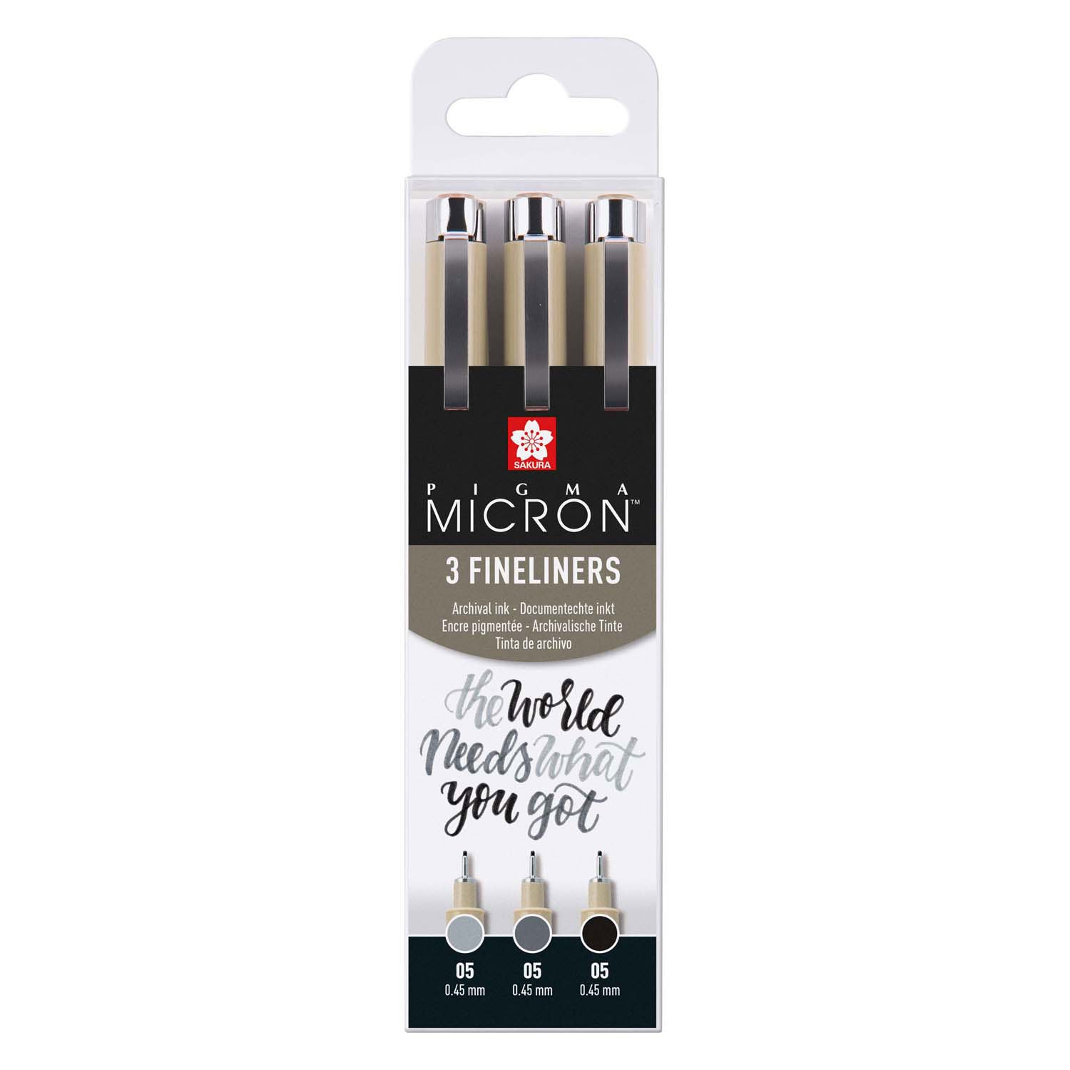 Sakura pigma micron 05 finelinerset, 3 pennen, zwartgrijs