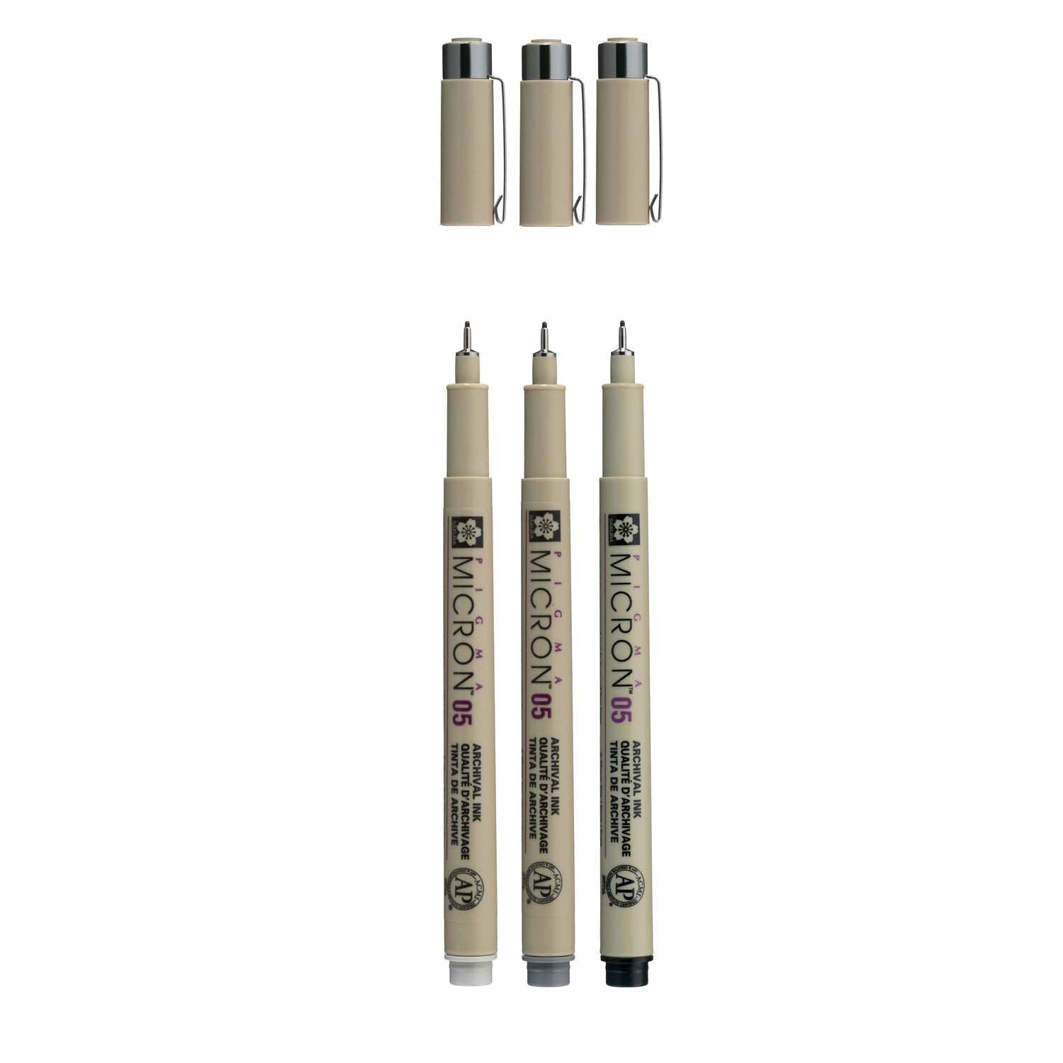 Sakura pigma micron 05 finelinerset, 3 pennen, zwartgrijs