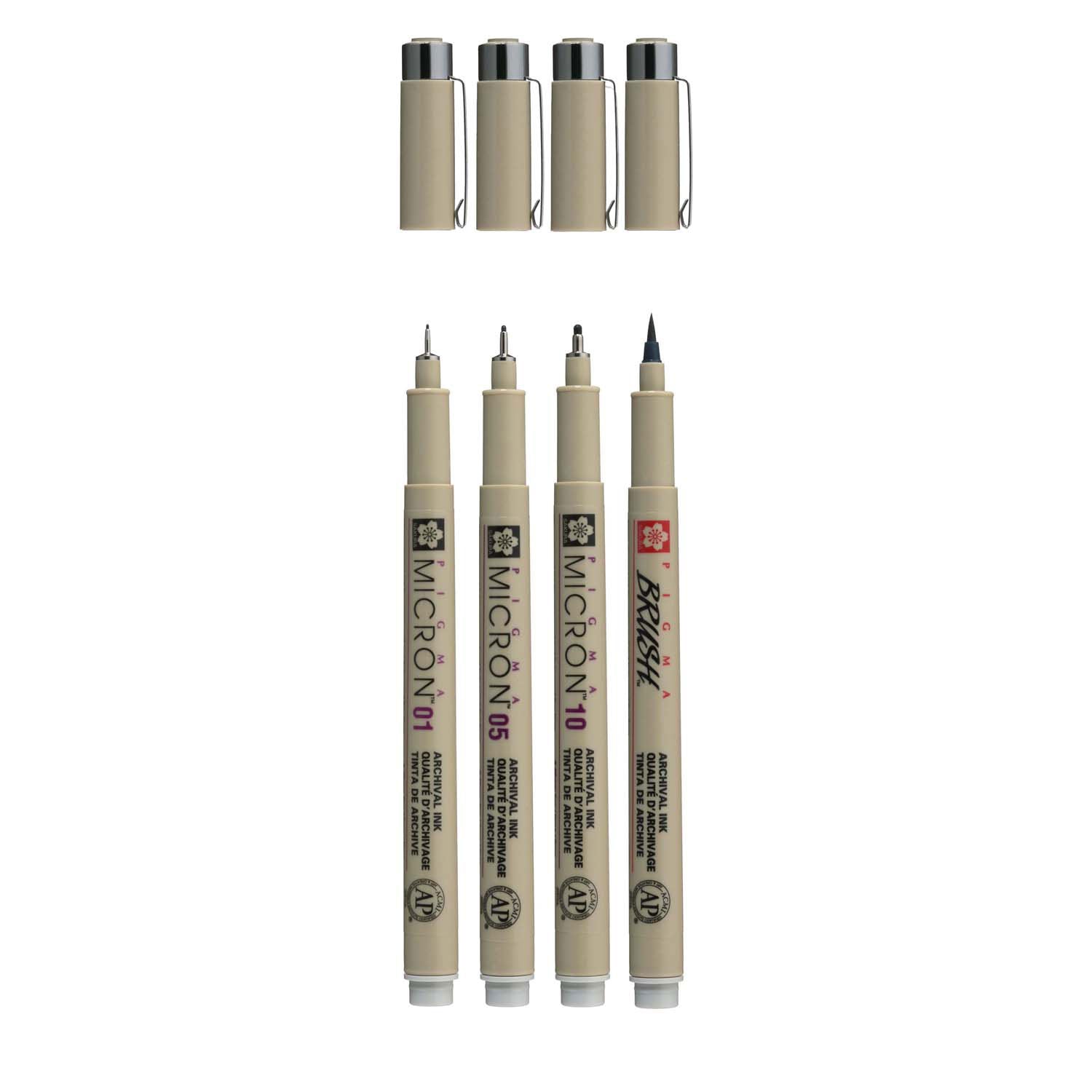 Sakura pigma micron finelinerset, 4 maten, licht koelgrijs