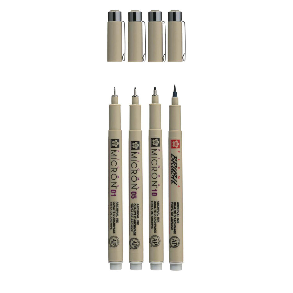 Sakura pigma micron finelinerset, 4 maten, licht koelgrijs