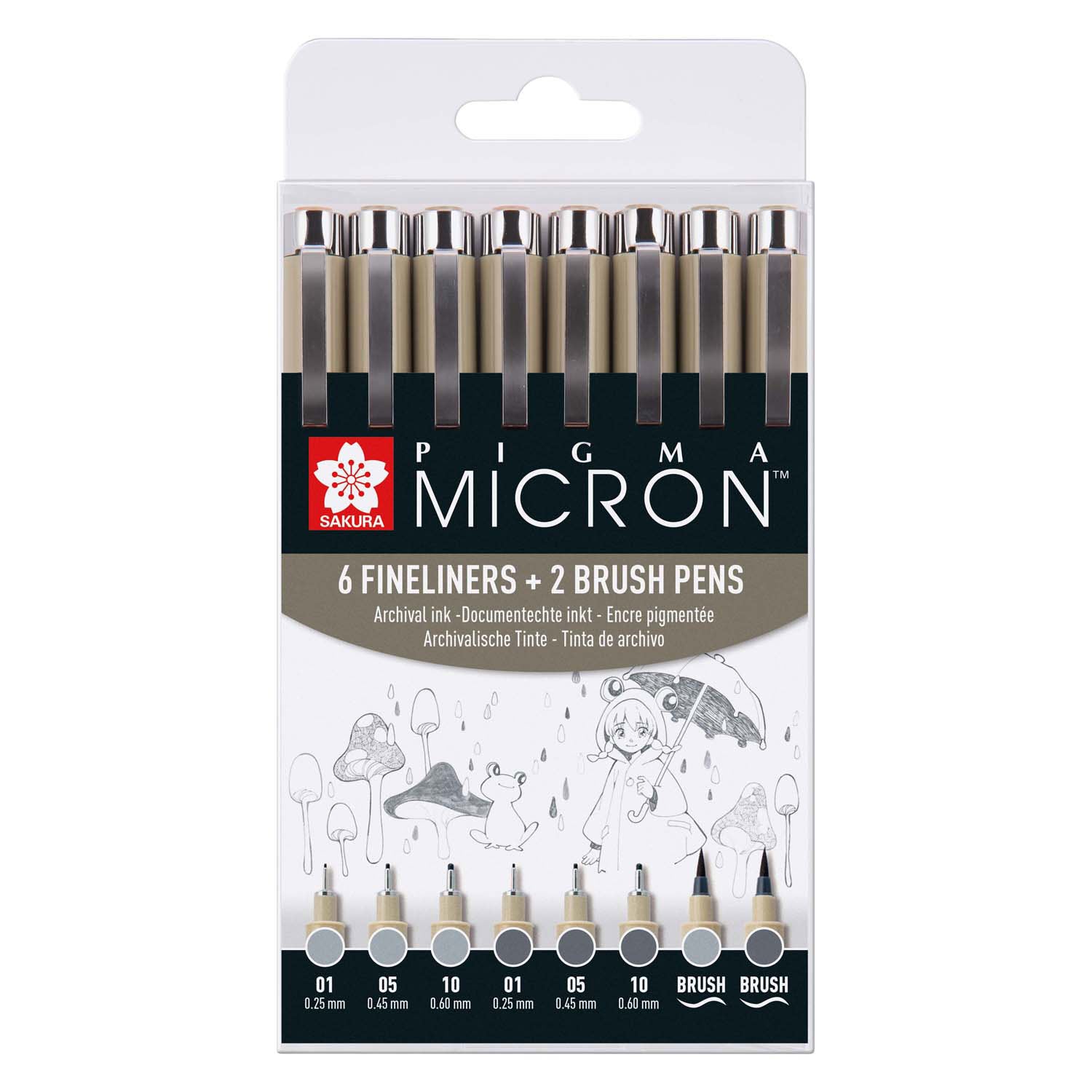 Sakura pigma micron finelinerset 8 pennen. (licht) koelgrijs