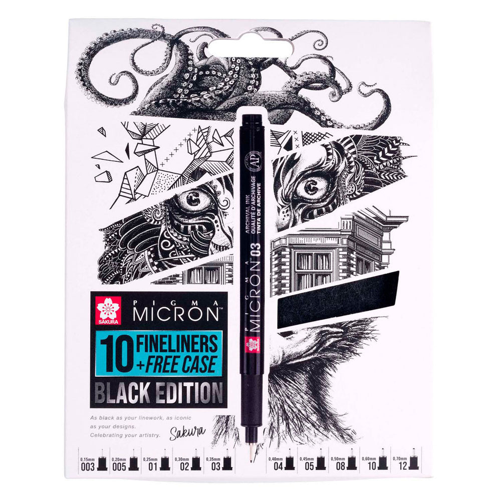 Sakura Pigma Micron Black Edition set in gratis etui, 10st