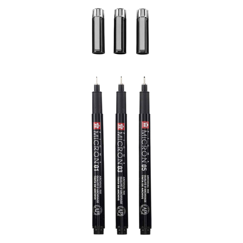 Sakura Pigma Micron Black Edition set in een gratis etui, 3st
