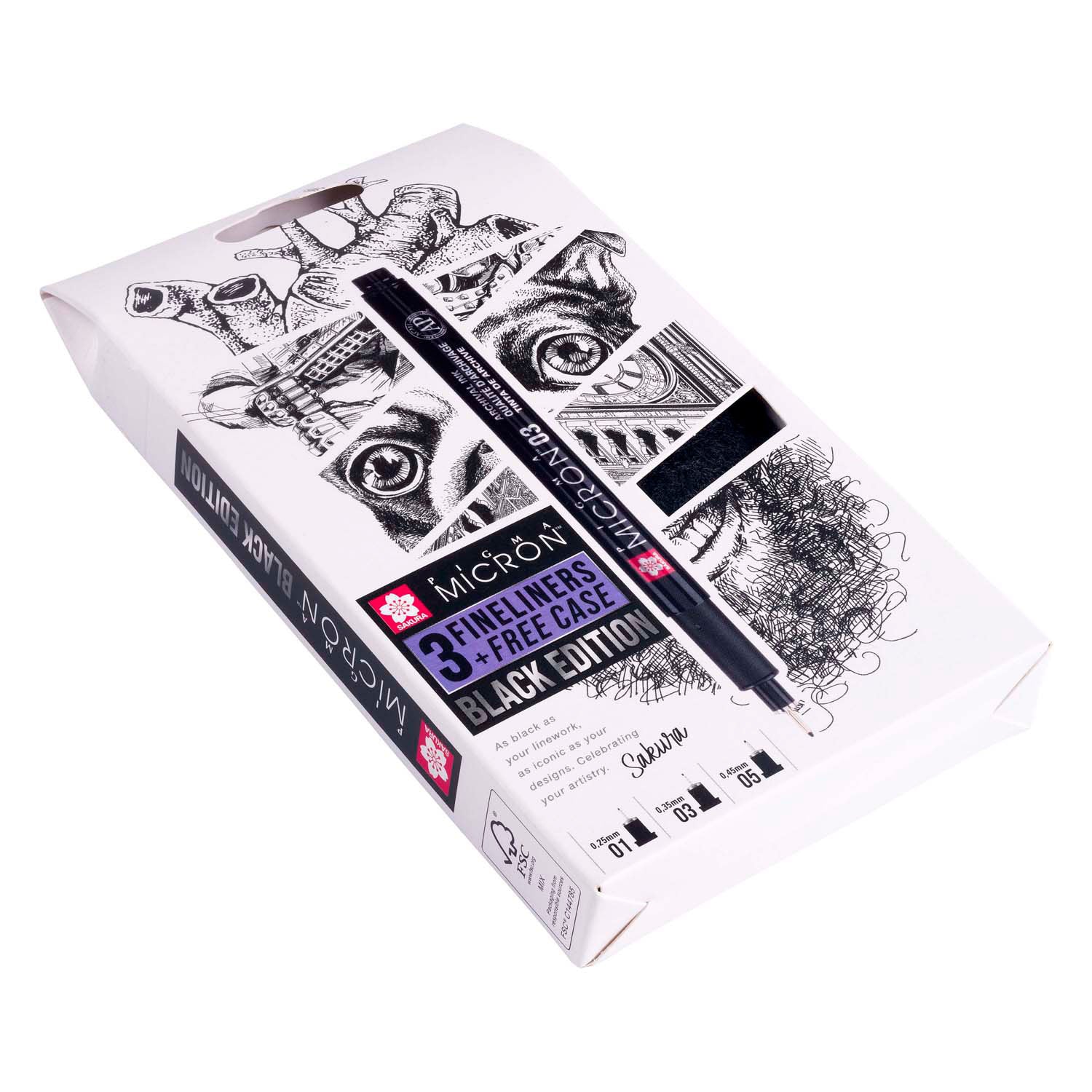 Sakura Pigma Micron Black Edition set in een gratis etui, 3st