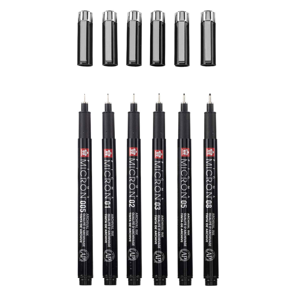 Sakura Pigma Micron Black Edition set in een gratis etui, 6st
