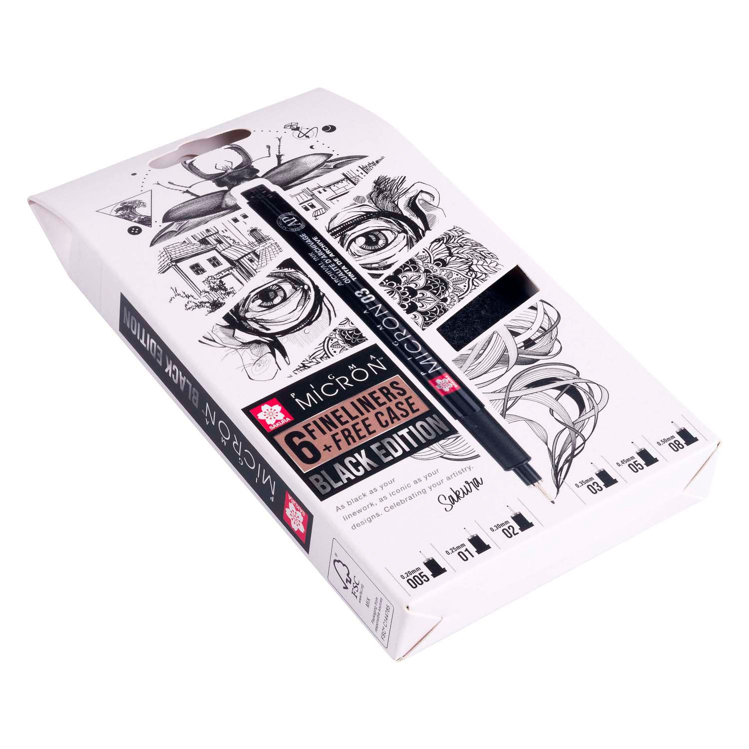 Sakura Pigma Micron Black Edition set in een gratis etui, 6st