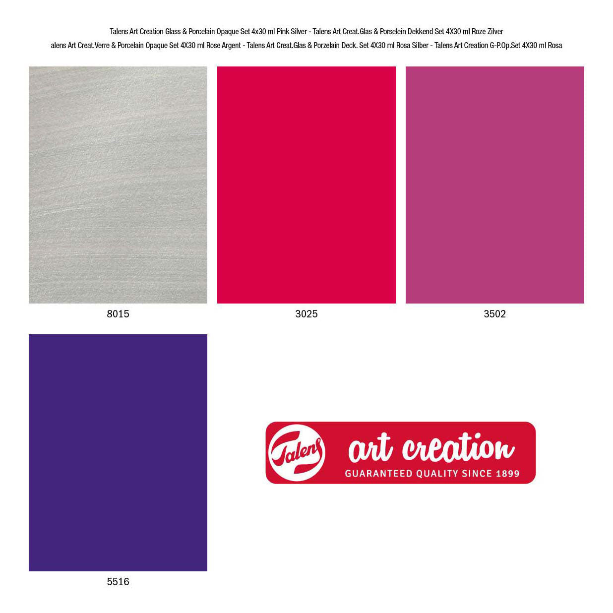 Talens art creat.glas porselein dekkend 4 x30ml roze zilver