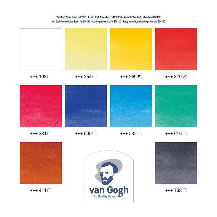 Bruynzeel van gogh aquarelverfset met 10 kleuren in tubes van 10ml
